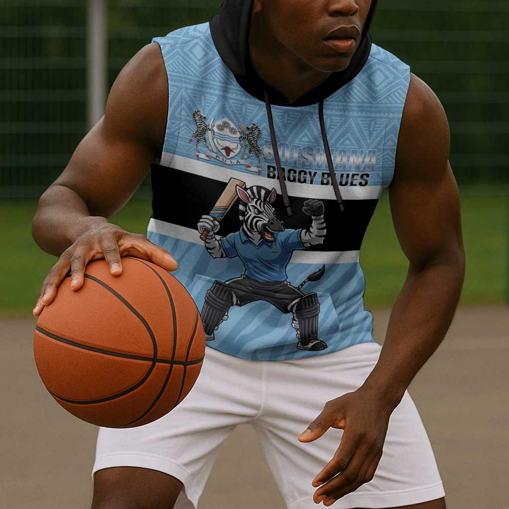 Afro Cricket Botswana Custom Sleeveless Hoodie Go Baggy Blues Zebra Mascot - African Pride