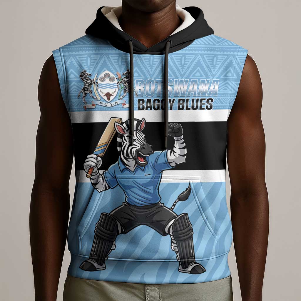 Afro Cricket Botswana Custom Sleeveless Hoodie Go Baggy Blues Zebra Mascot - African Pride