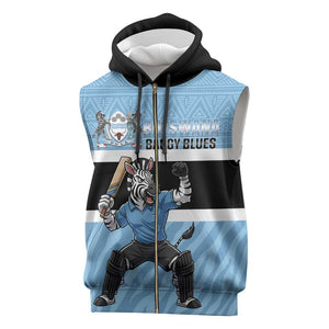 Afro Cricket Botswana Custom Sleeveless Zip Hoodie Go Baggy Blues Zebra Mascot - African Pride