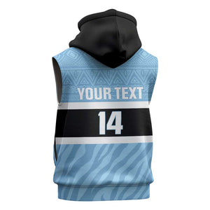 Afro Cricket Botswana Custom Sleeveless Zip Hoodie Go Baggy Blues Zebra Mascot - African Pride
