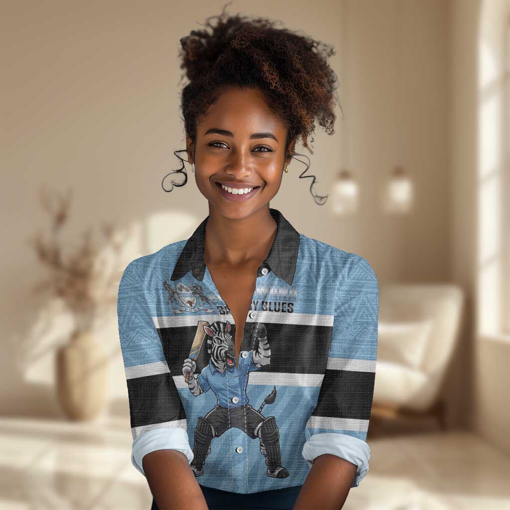 Afro Cricket Botswana Custom Women Casual Shirt Go Baggy Blues Zebra Mascot - African Pride