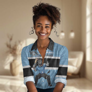 Afro Cricket Botswana Custom Women Casual Shirt Go Baggy Blues Zebra Mascot - African Pride