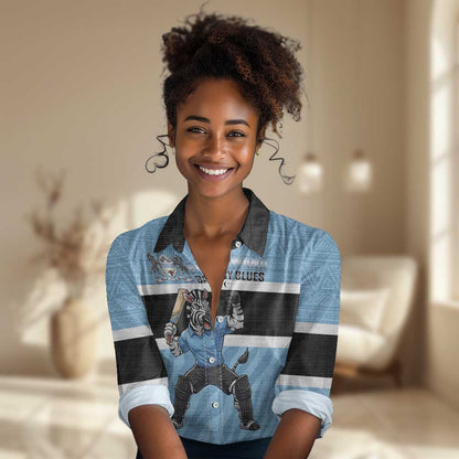 Afro Cricket Botswana Custom Women Casual Shirt Go Baggy Blues Zebra Mascot - African Pride