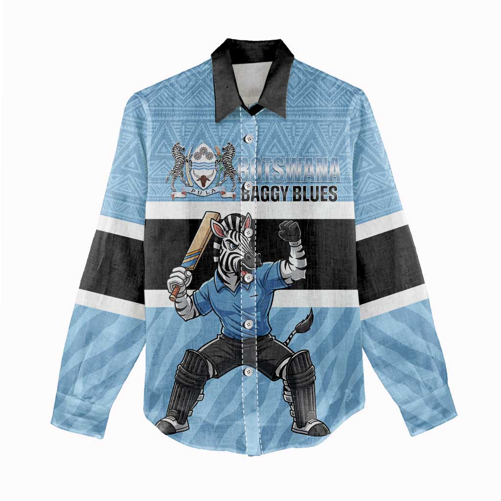 Afro Cricket Botswana Custom Women Casual Shirt Go Baggy Blues Zebra Mascot - African Pride