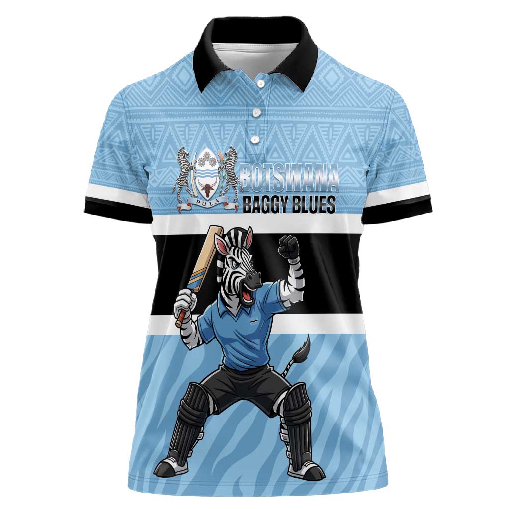 Afro Cricket Botswana Custom Women Polo Shirt Go Baggy Blues Zebra Mascot - African Pride