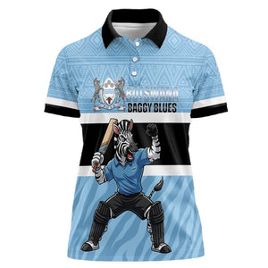 Afro Cricket Botswana Custom Women Polo Shirt Go Baggy Blues Zebra Mascot - African Pride