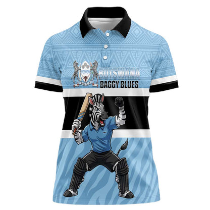 Afro Cricket Botswana Custom Women Polo Shirt Go Baggy Blues Zebra Mascot - African Pride