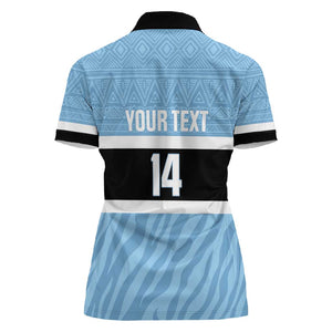 Afro Cricket Botswana Custom Women Polo Shirt Go Baggy Blues Zebra Mascot - African Pride