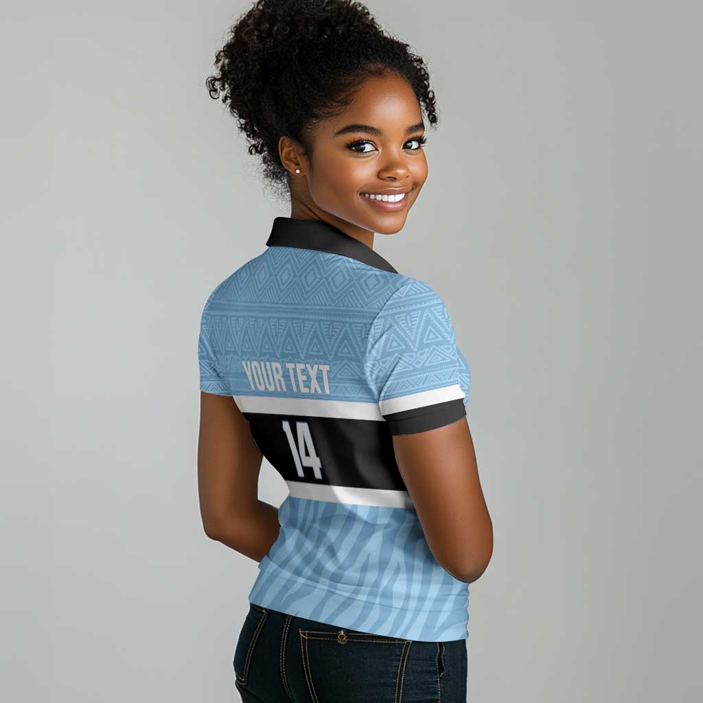 Afro Cricket Botswana Custom Women Polo Shirt Go Baggy Blues Zebra Mascot - African Pride