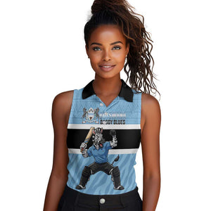 Afro Cricket Botswana Custom Women Sleeveless Polo Shirt Go Baggy Blues Zebra Mascot - African Pride