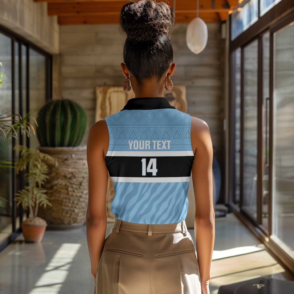 Afro Cricket Botswana Custom Women Sleeveless Polo Shirt Go Baggy Blues Zebra Mascot - African Pride