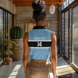 Afro Cricket Botswana Custom Women Sleeveless Polo Shirt Go Baggy Blues Zebra Mascot - African Pride