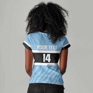 Afro Cricket Botswana Custom Women V-Neck T-Shirt Go Baggy Blues Zebra Mascot - African Pride