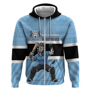 Afro Cricket Botswana Custom Zip Hoodie Go Baggy Blues Zebra Mascot - African Pride