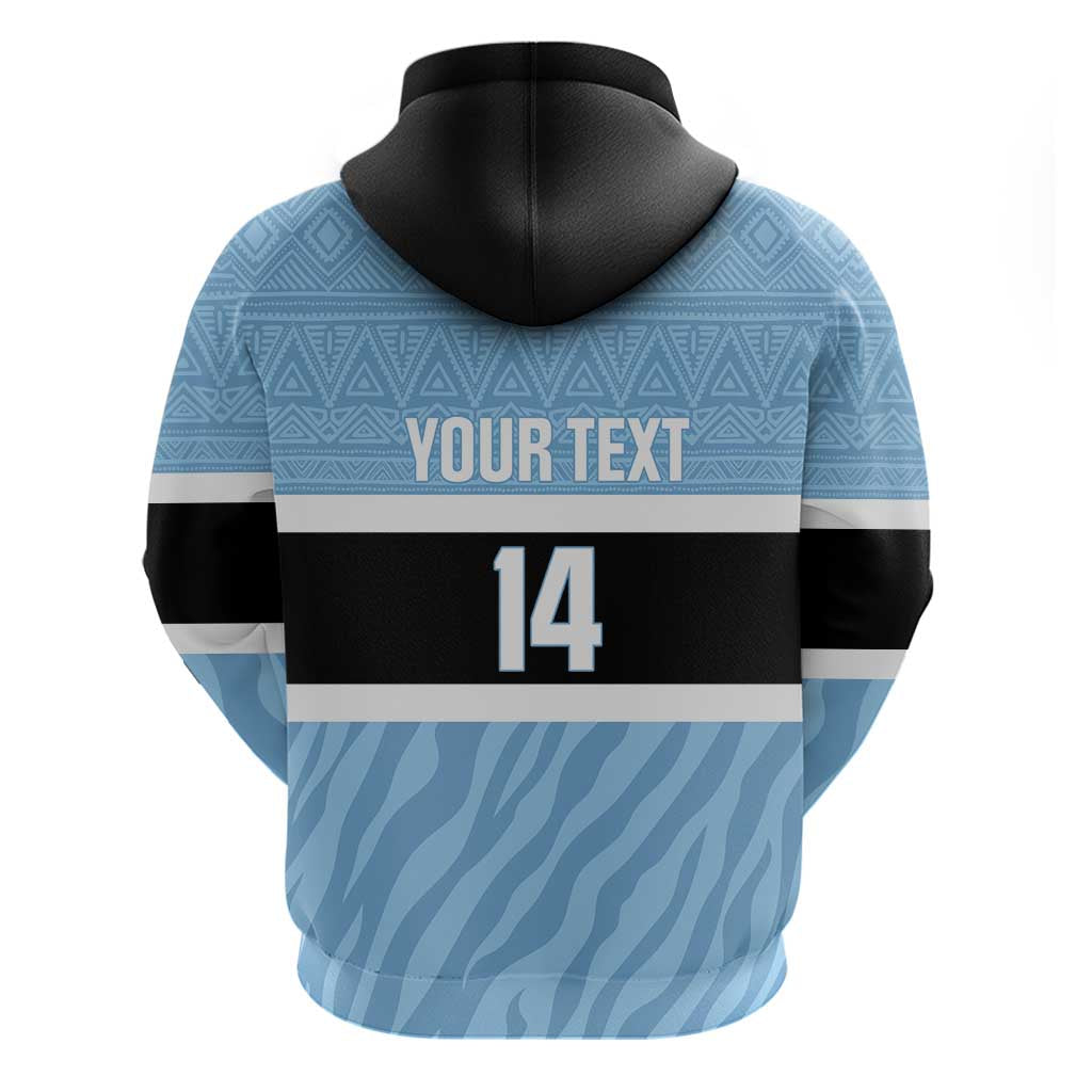 Afro Cricket Botswana Custom Zip Hoodie Go Baggy Blues Zebra Mascot - African Pride