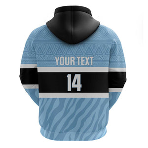 Afro Cricket Botswana Custom Zip Hoodie Go Baggy Blues Zebra Mascot - African Pride
