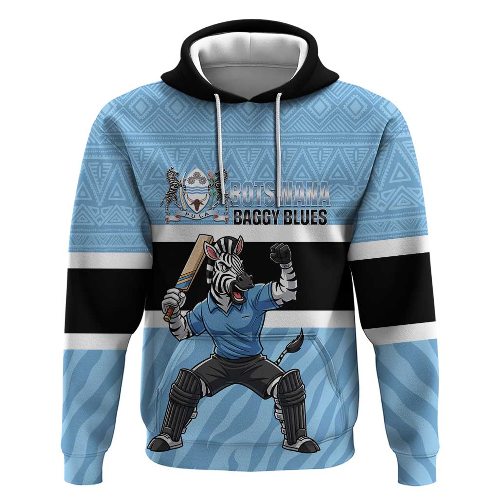 Afro Cricket Botswana Custom Zip Hoodie Go Baggy Blues Zebra Mascot - African Pride