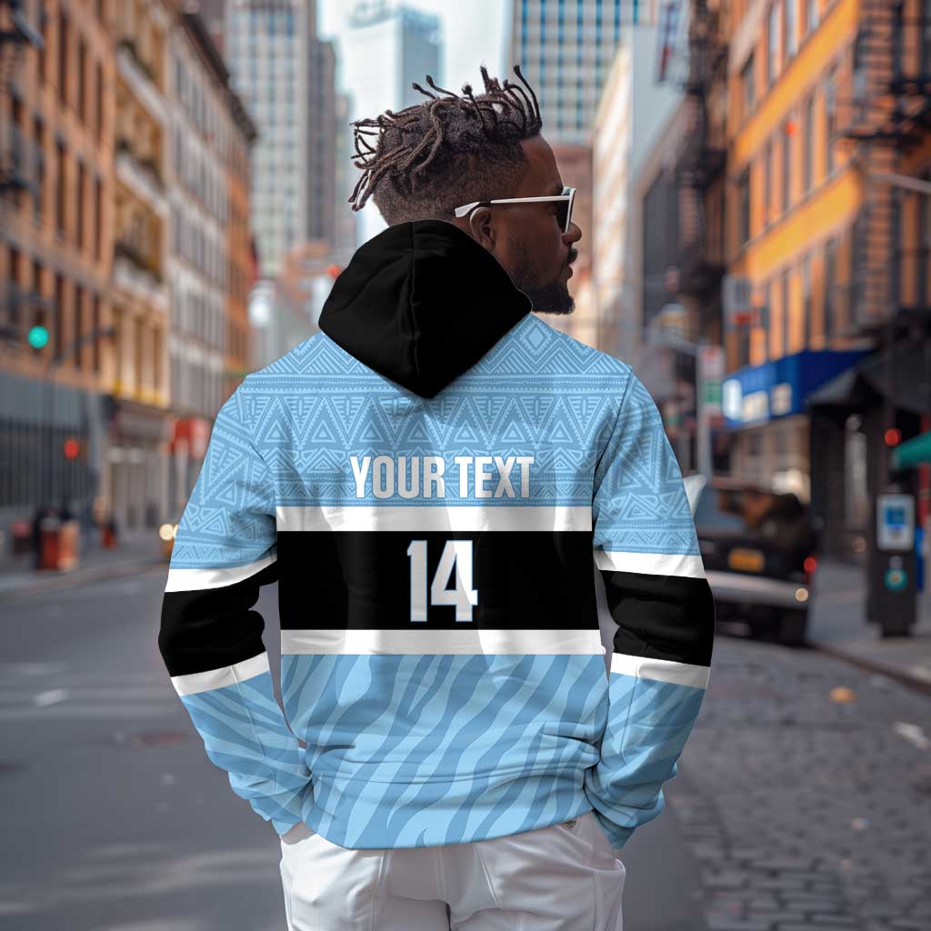 Afro Cricket Botswana Custom Zip Hoodie Go Baggy Blues Zebra Mascot - African Pride