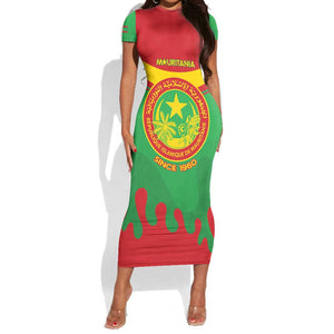 Personalized Mauritania Short Sleeve Bodycon Dress Map Flag - Independence Day 1960 LT14