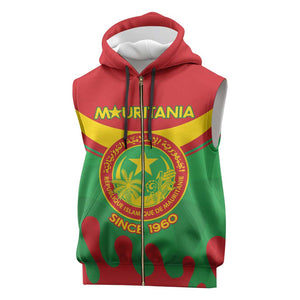 Personalized Mauritania Sleeveless Zip Hoodie Map Flag - Independence Day 1960 - African Pride