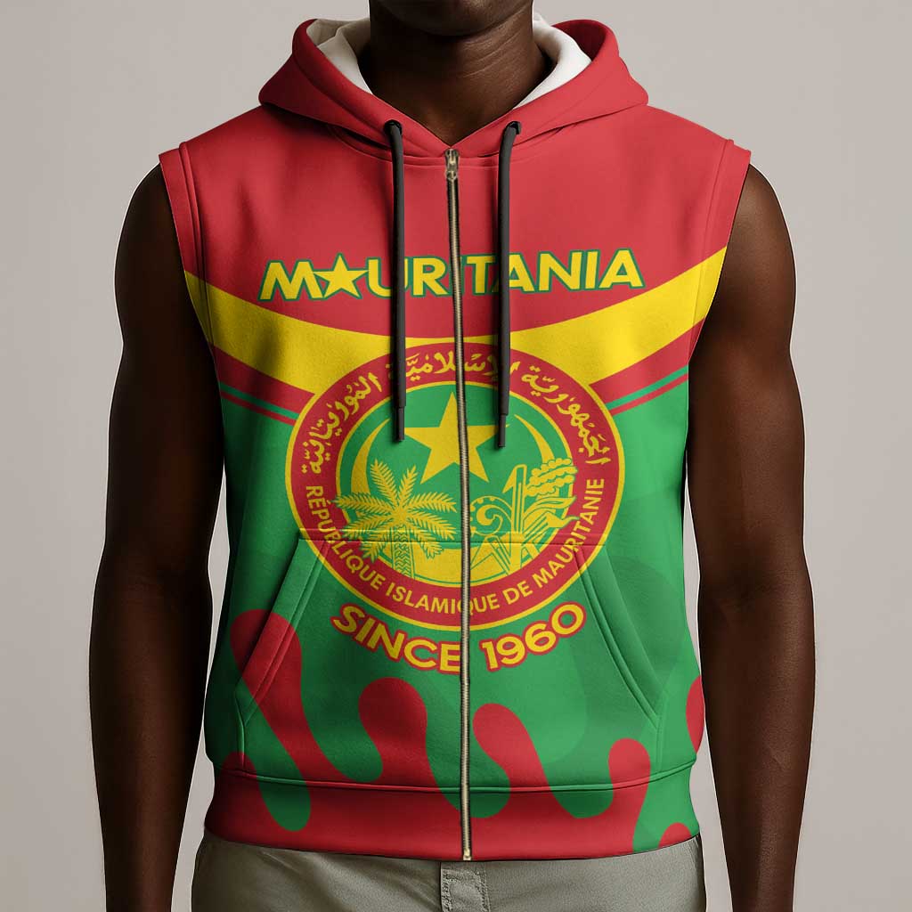 Personalized Mauritania Sleeveless Zip Hoodie Map Flag - Independence Day 1960 - African Pride