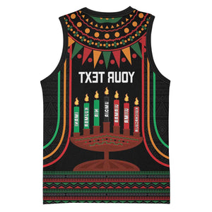 Personalized Afro-American Kwanzaa Basketball Jersey Kinara Candles African Pattern - African Pride