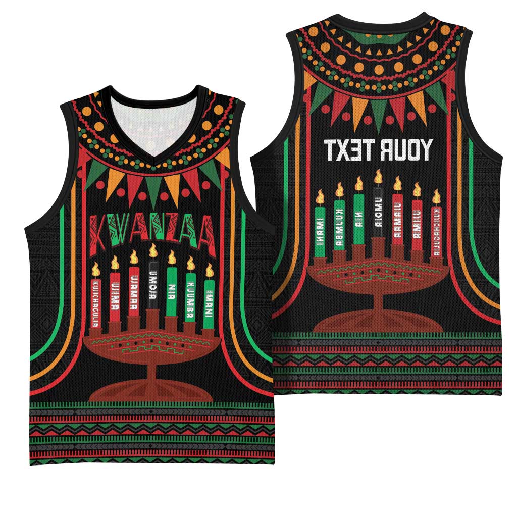 Personalized Afro-American Kwanzaa Basketball Jersey Kinara Candles African Pattern - African Pride