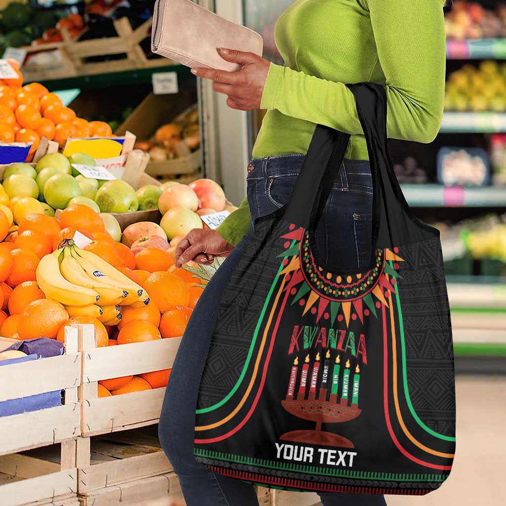 Personalized Afro-American Kwanzaa Grocery Bag Kinara Candles African Pattern