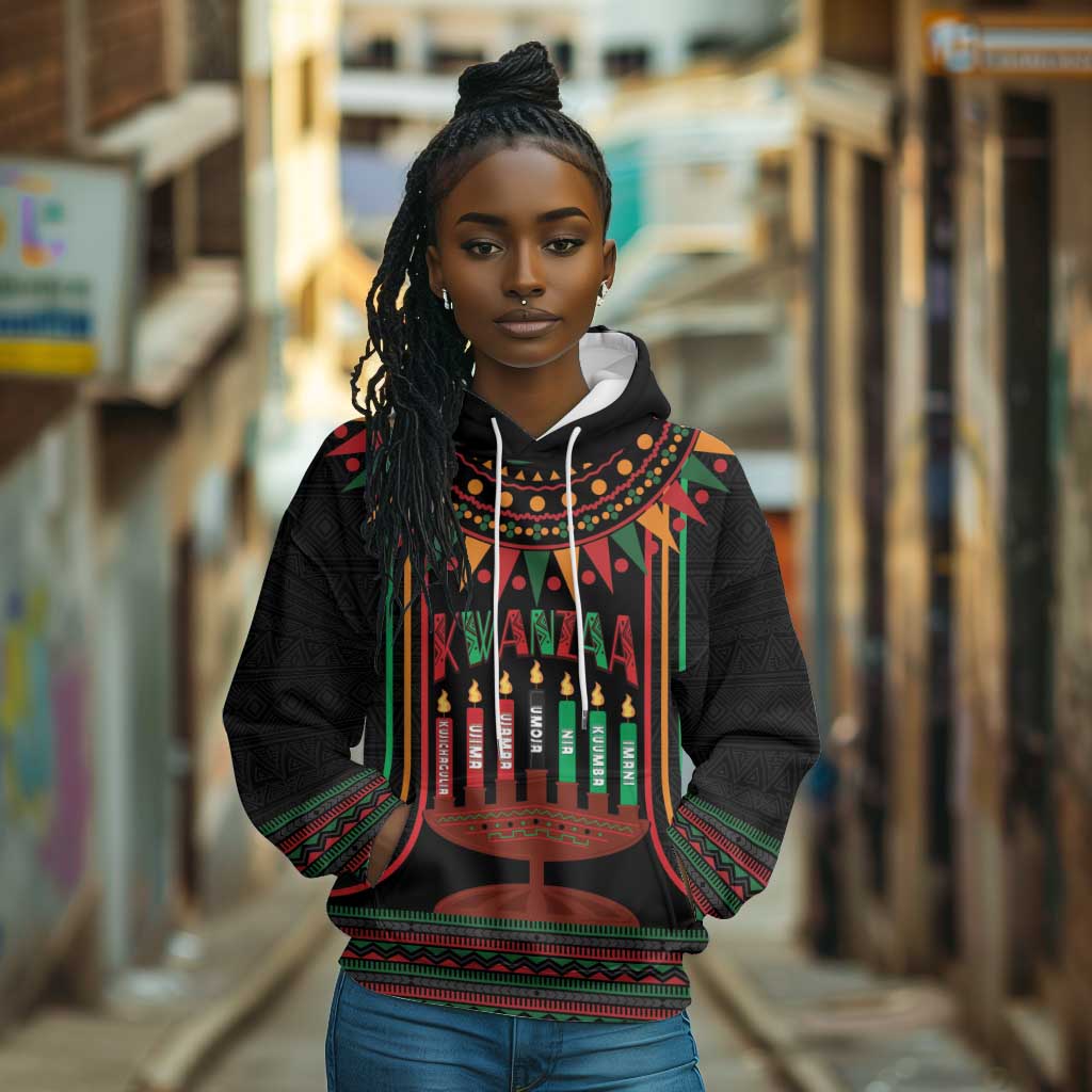 Personalized Afro-American Kwanzaa Hoodie Kinara Candles African Pattern