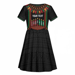 Personalized Afro-American Kwanzaa Kid Short Sleeve Dress Kinara Candles African Pattern