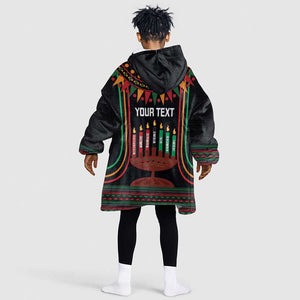 Personalized Afro-American Kwanzaa Kid Wearable Blanket Hoodie Kinara Candles African Pattern