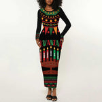 Personalized Afro-American Kwanzaa Long Sleeve Bodycon Dress Kinara Candles African Pattern LT14