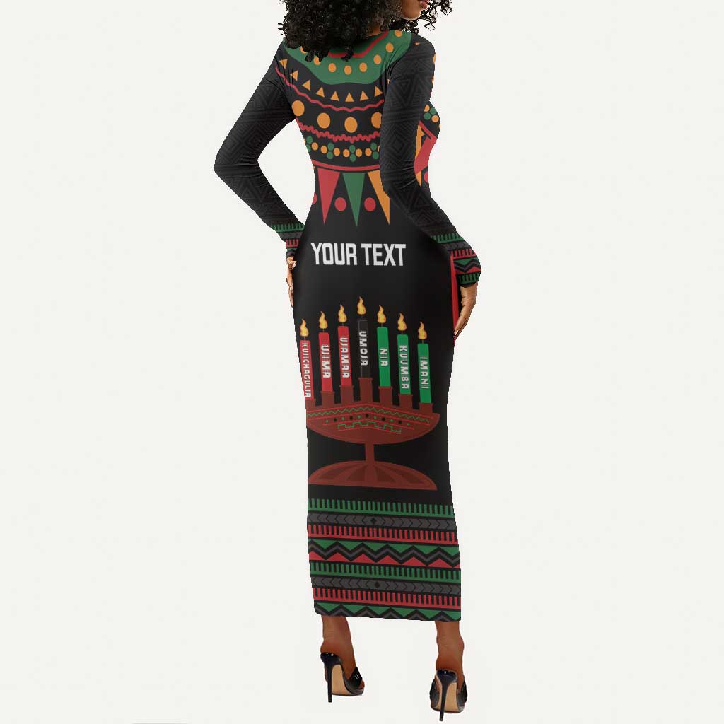 Personalized Afro-American Kwanzaa Long Sleeve Bodycon Dress Kinara Candles African Pattern LT14