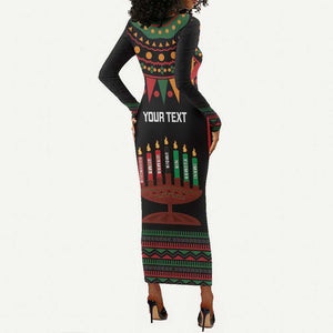 Personalized Afro-American Kwanzaa Long Sleeve Bodycon Dress Kinara Candles African Pattern LT14