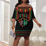 Personalized Afro-American Kwanzaa Off Shoulder Short Dress Kinara Candles African Pattern