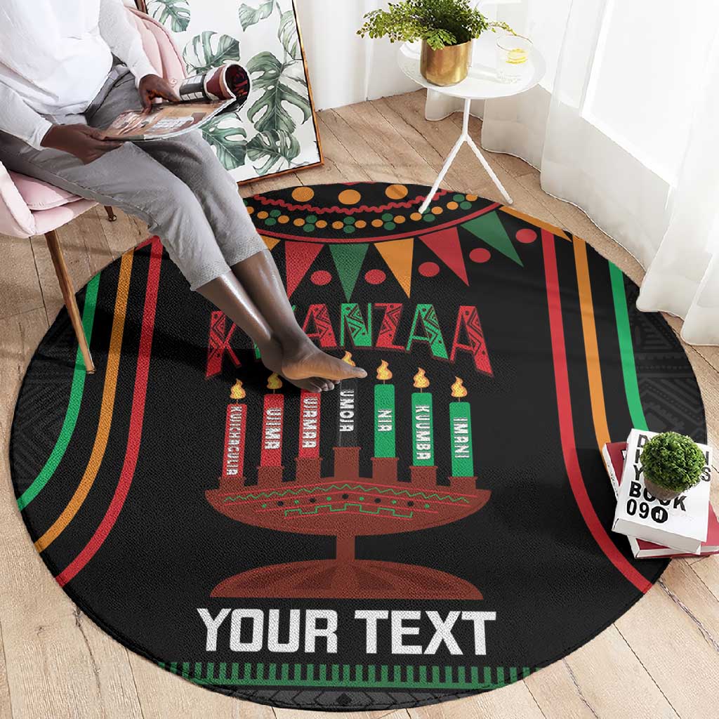 Personalized Afro-American Kwanzaa Round Carpet Kinara Candles African Pattern