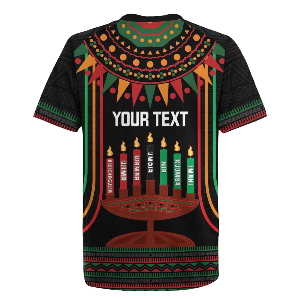 Personalized Afro-American Kwanzaa Rugby Jersey Kinara Candles African Pattern