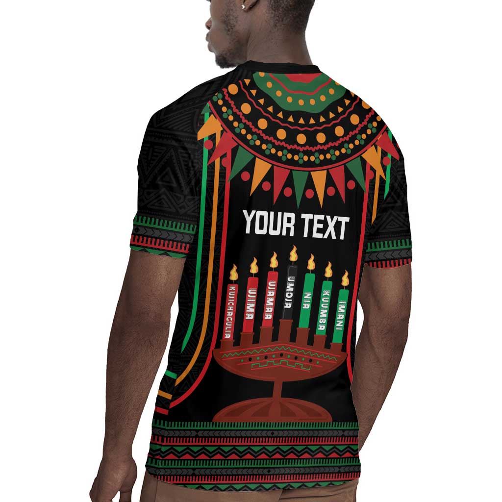 Personalized Afro-American Kwanzaa Rugby Jersey Kinara Candles African Pattern