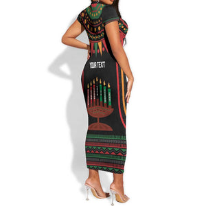 Personalized Afro-American Kwanzaa Short Sleeve Bodycon Dress Kinara Candles African Pattern LT14