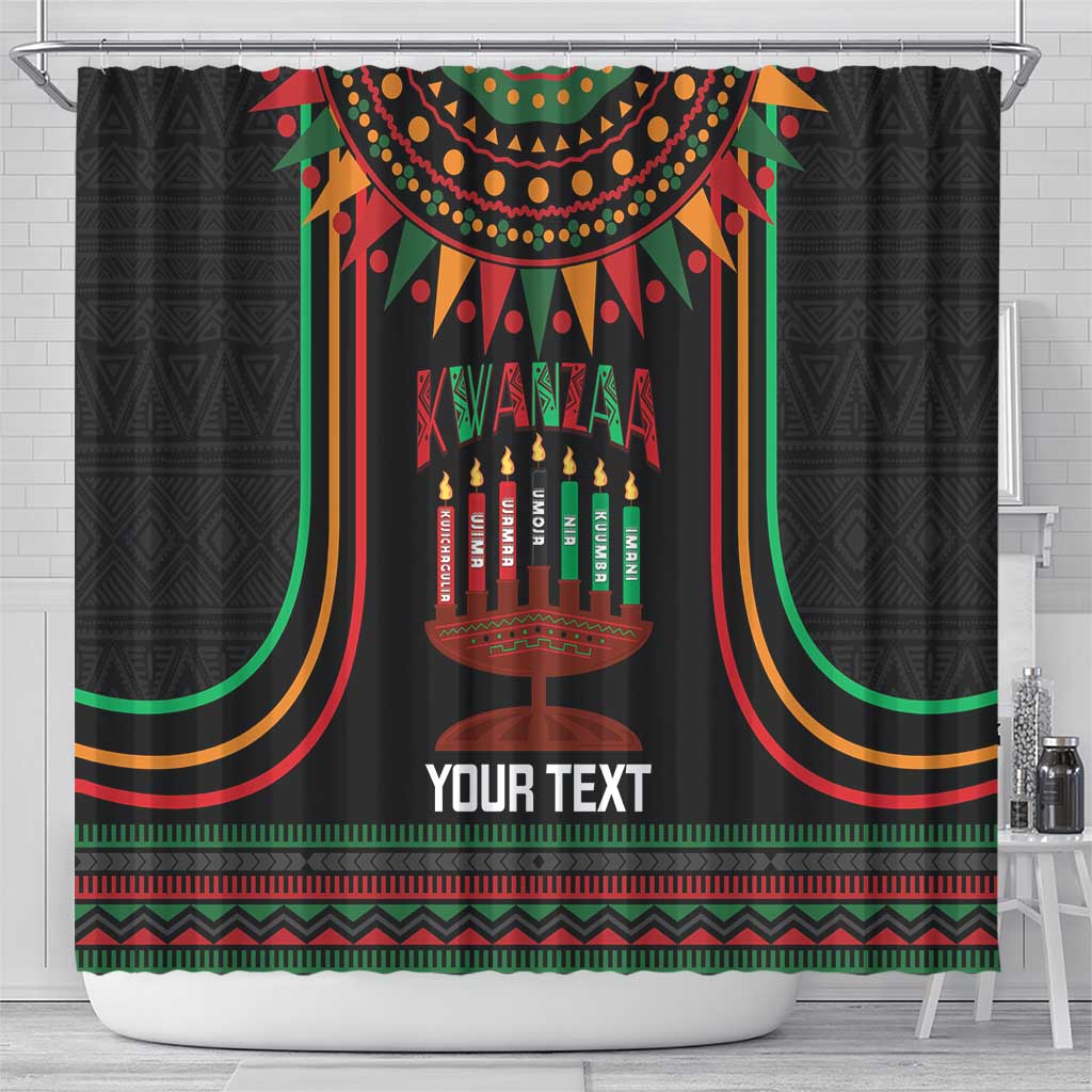 Personalized Afro-American Kwanzaa Shower Curtain Kinara Candles African Pattern