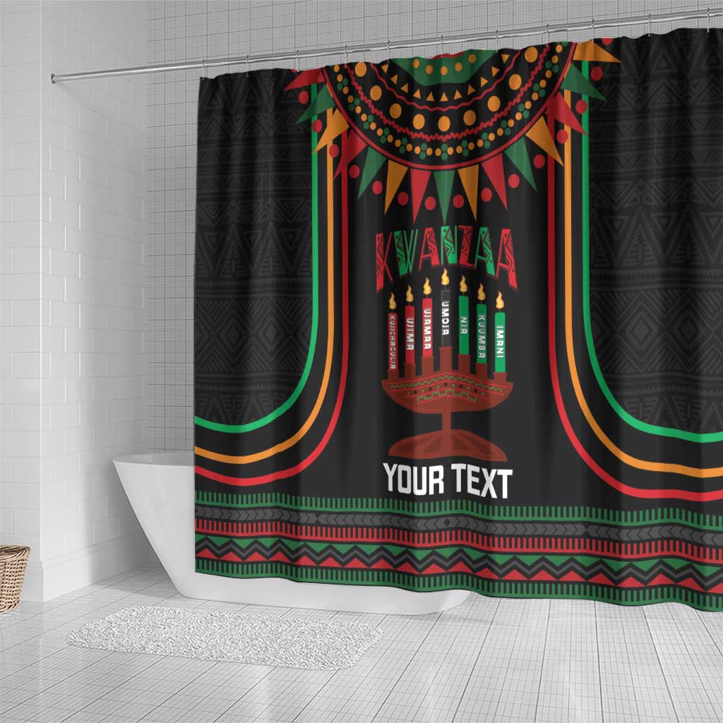 Personalized Afro-American Kwanzaa Shower Curtain Kinara Candles African Pattern