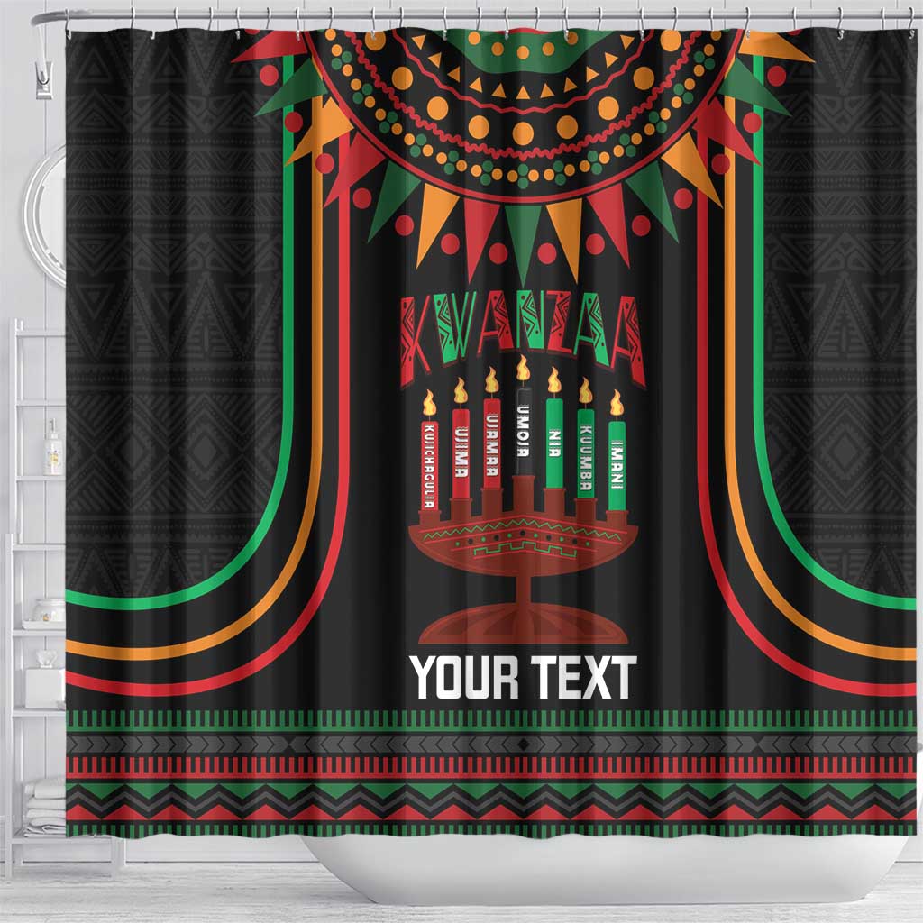 Personalized Afro-American Kwanzaa Shower Curtain Kinara Candles African Pattern