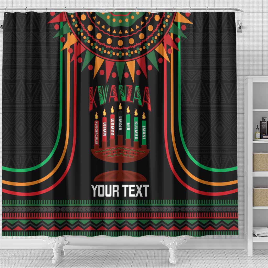 Personalized Afro-American Kwanzaa Shower Curtain Kinara Candles African Pattern