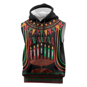 Personalized Afro-American Kwanzaa Sleeveless Hoodie Kinara Candles African Pattern - African Pride