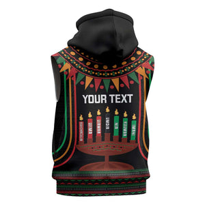 Personalized Afro-American Kwanzaa Sleeveless Hoodie Kinara Candles African Pattern - African Pride
