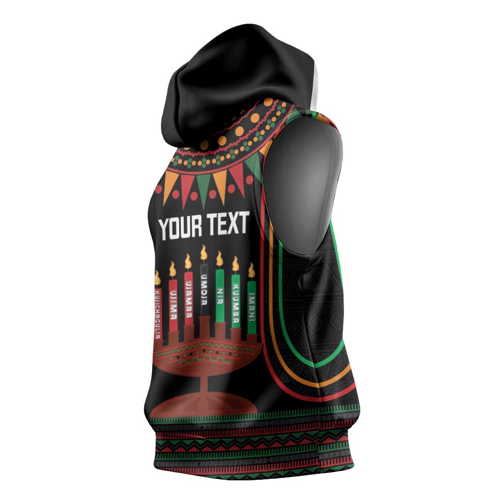 Personalized Afro-American Kwanzaa Sleeveless Hoodie Kinara Candles African Pattern - African Pride