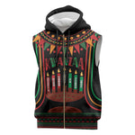 Personalized Afro-American Kwanzaa Sleeveless Zip Hoodie Kinara Candles African Pattern - African Pride