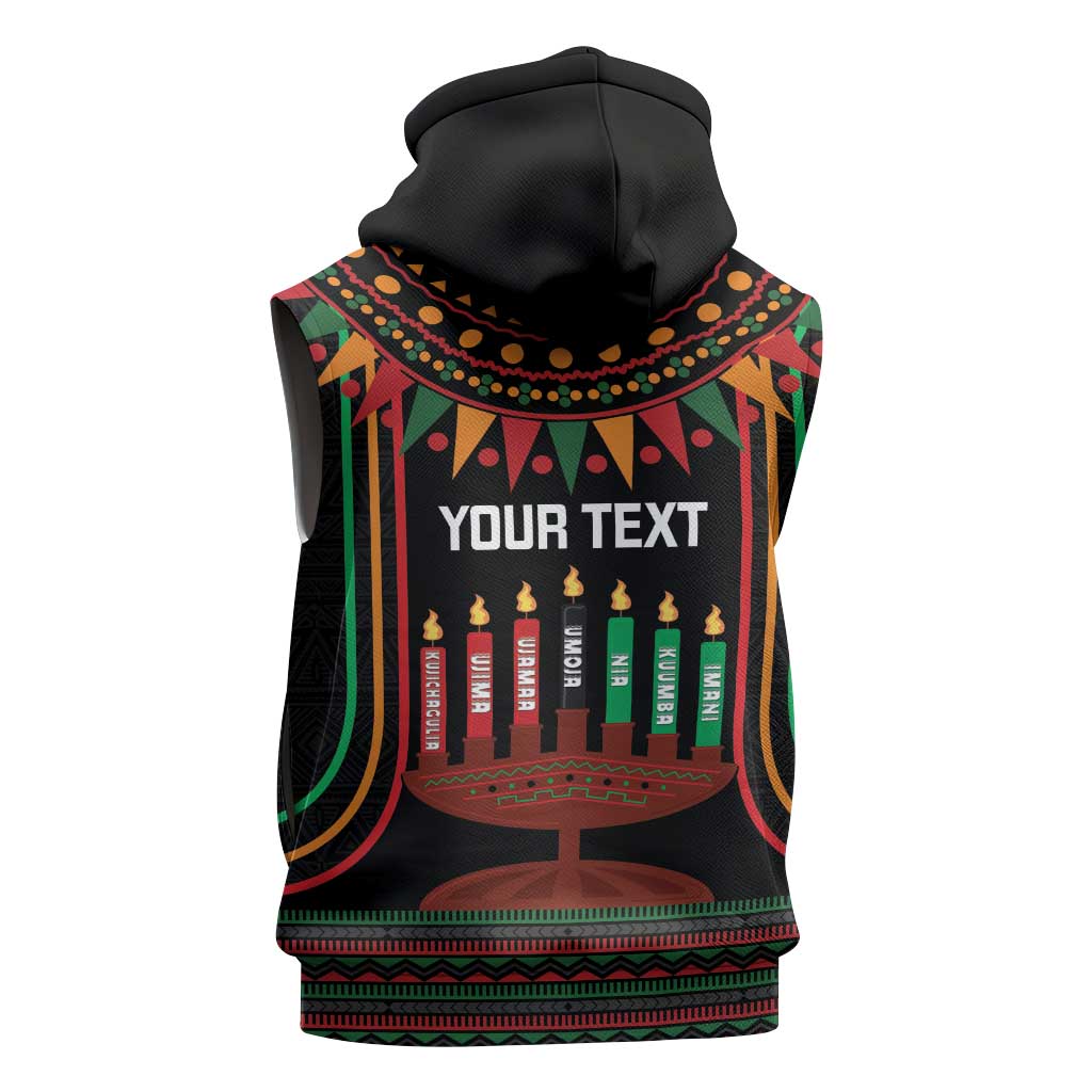 Personalized Afro-American Kwanzaa Sleeveless Zip Hoodie Kinara Candles African Pattern - African Pride