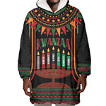 Personalized Afro-American Kwanzaa Wearable Blanket Hoodie Kinara Candles African Pattern