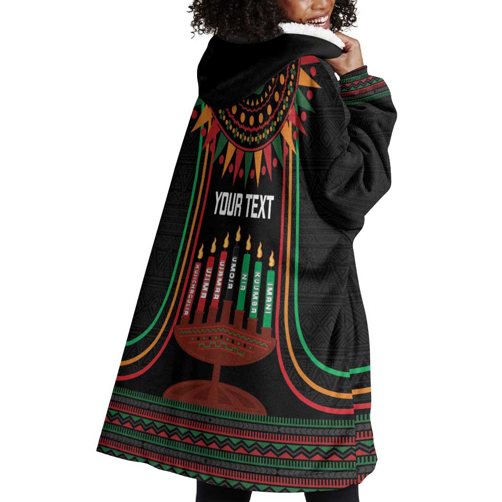 Personalized Afro-American Kwanzaa Wearable Blanket Hoodie Kinara Candles African Pattern